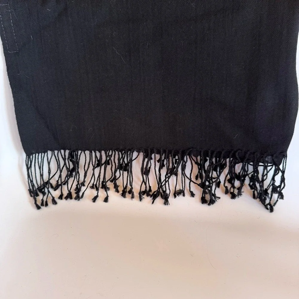 Sacred Threads Scarf Wool Black Fringe Witchy Whimsigoth Luxury Boho 29